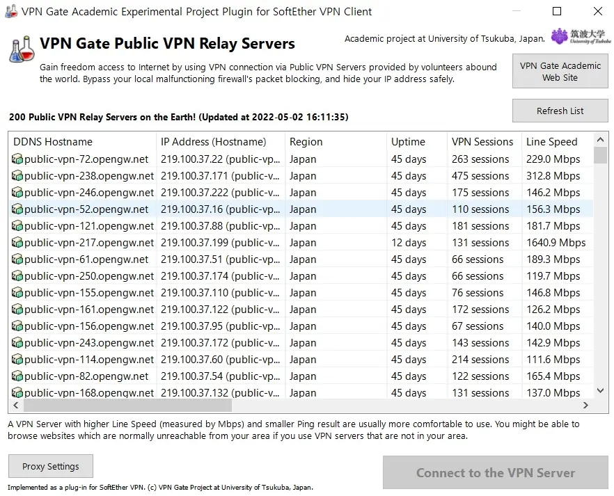 VPN Gate Public VPN Relay Servers