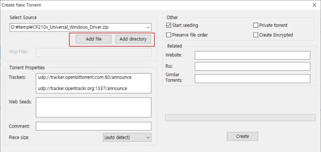 create new torrent