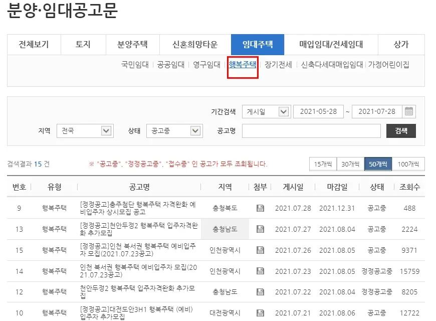 LH 행복주택 공고문