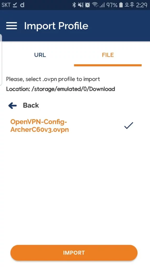 mobile openvpn connect import file