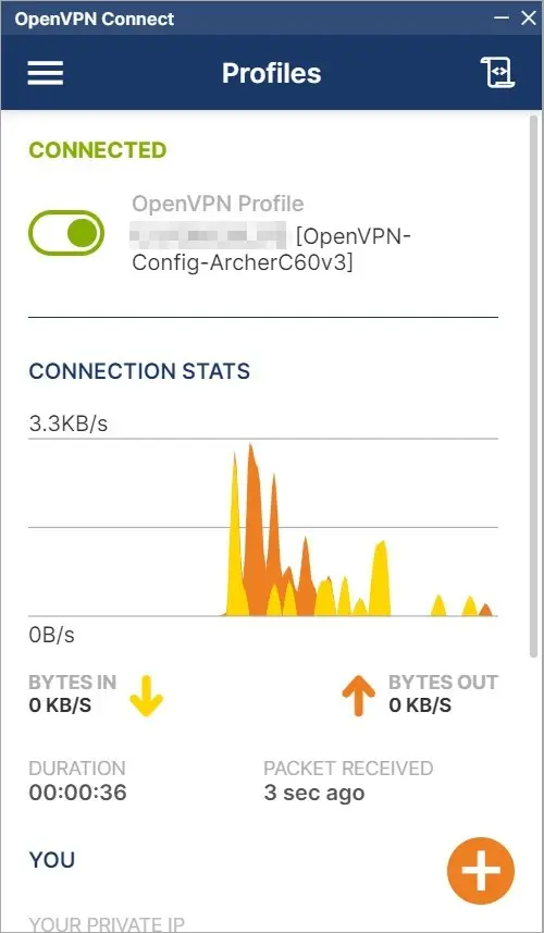 openvpn connect 연결 모습